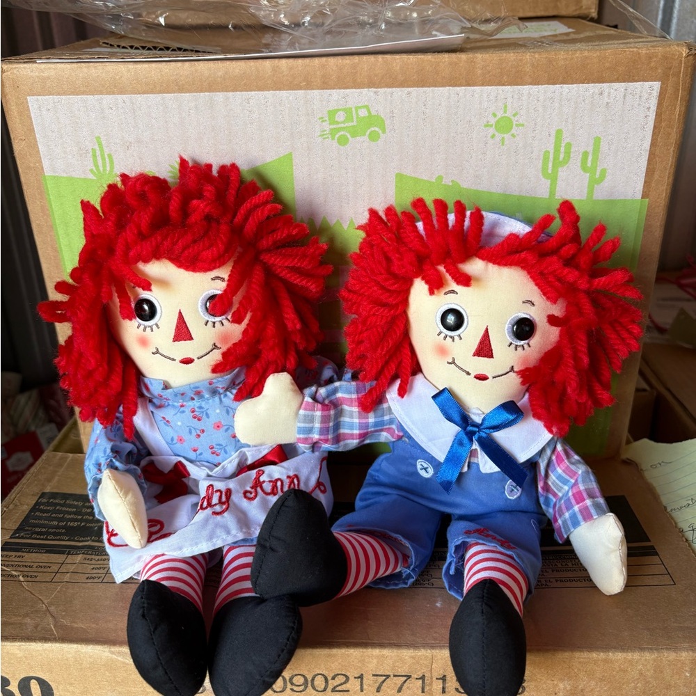 Classic Red-Hair Rag Doll Pair - Plush Kids Dolls (Red)